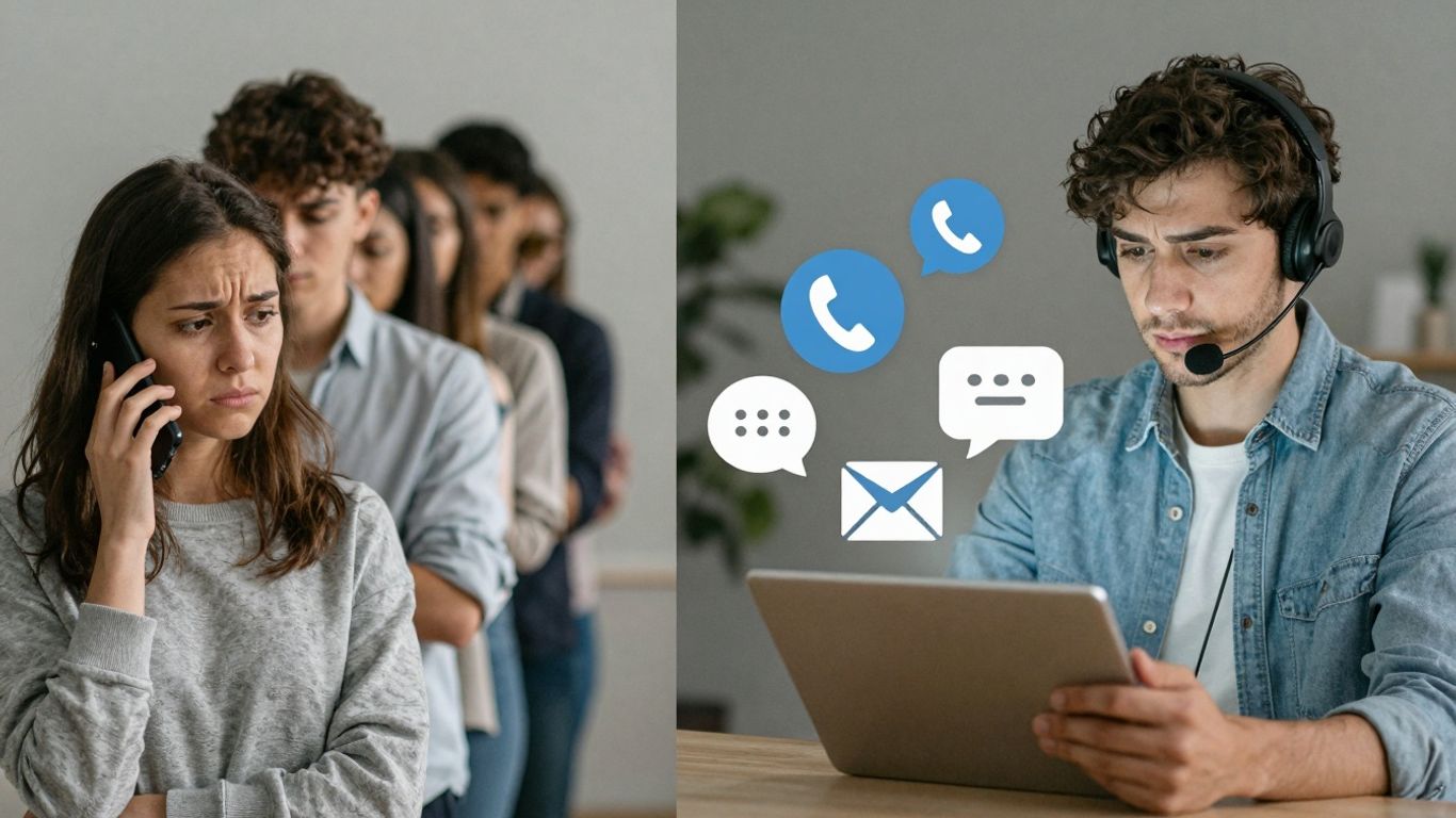 Customer service queue vs. multichannel support efficiency.