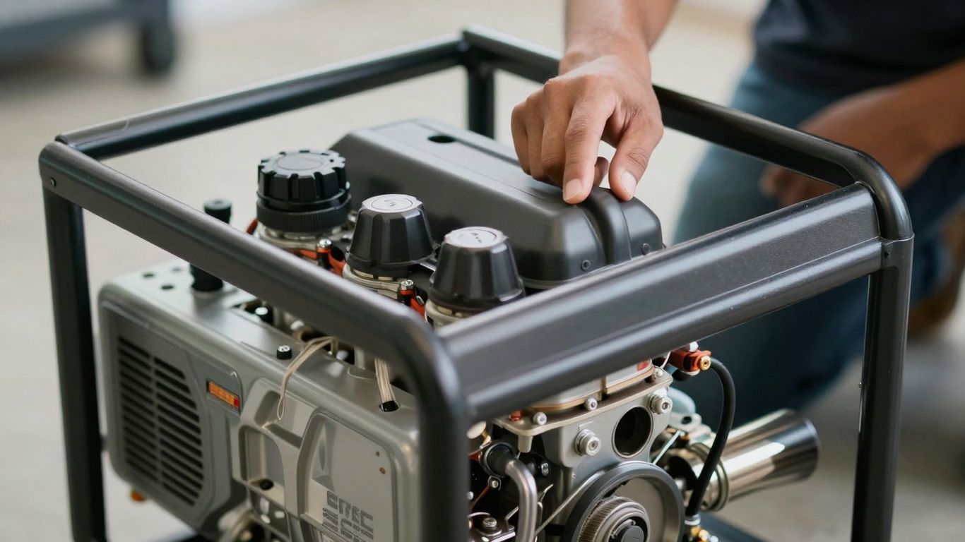 Person maintaining a suitcase generator.