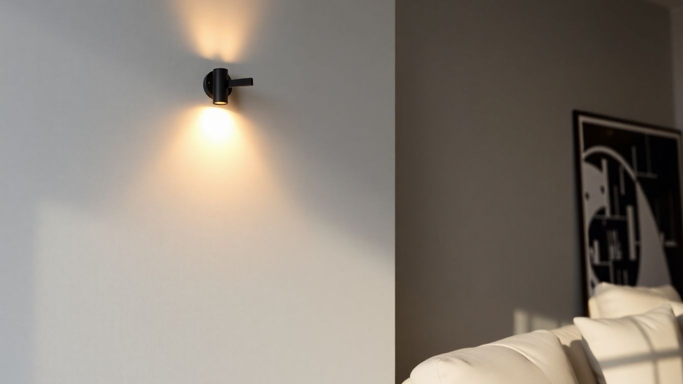 Stylish black wall light illuminating a modern room.