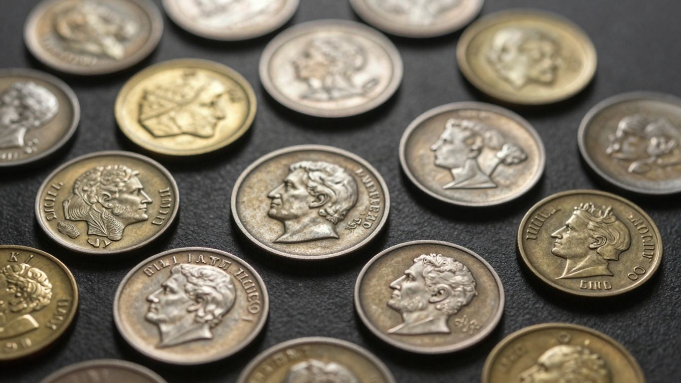 Collection of antique coins, gold and silver.