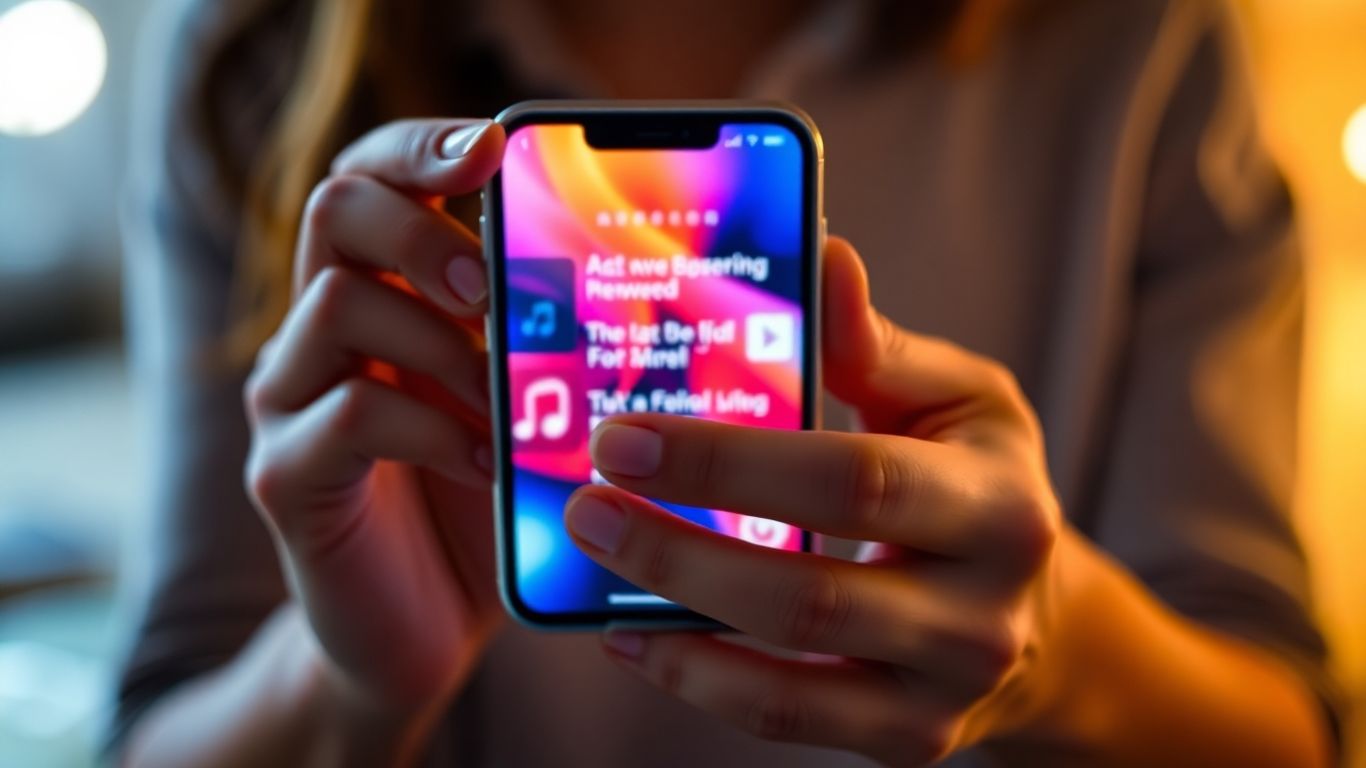 Smartphone screen displaying vibrant digital technology news feed.