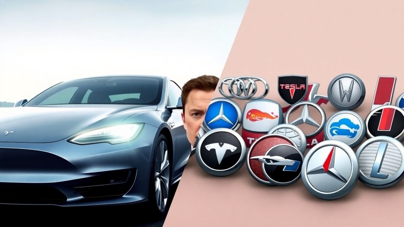 Tesla car and shunning automaker logos with Elon Musk.