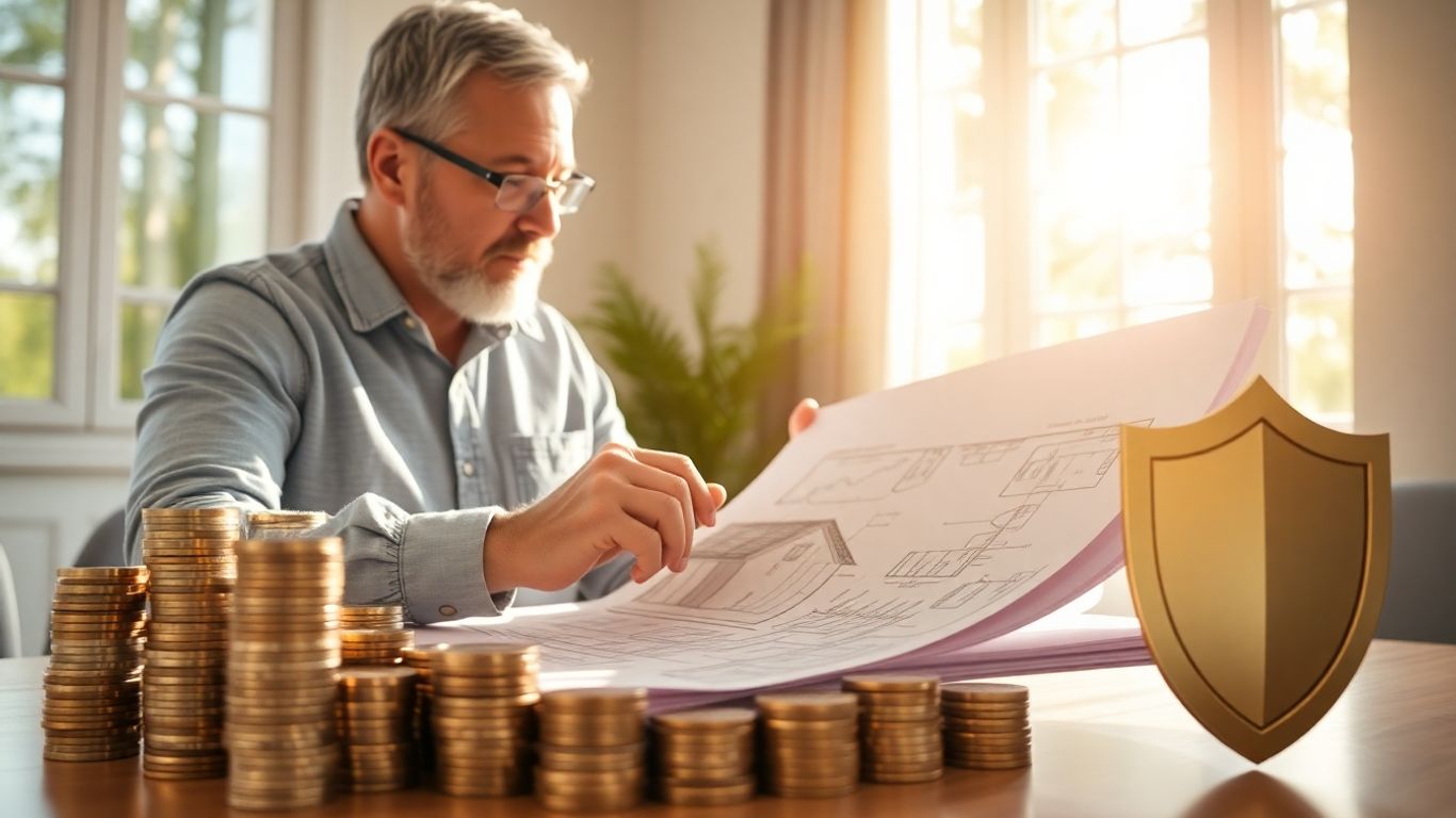 Casa con escudo protector y monedas