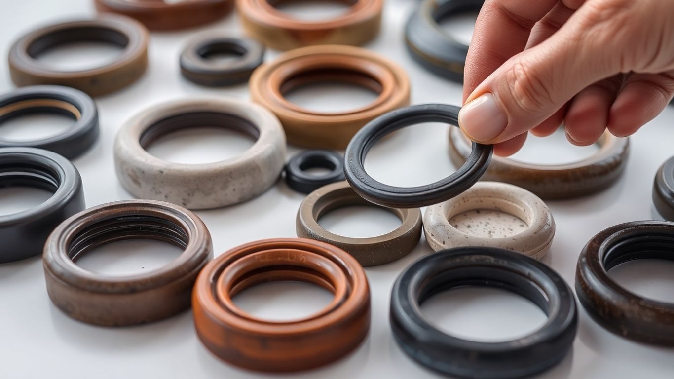 Various well seals with a hand inspecting one.