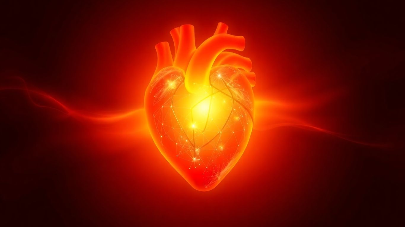 Glowing heart with soft energy waves.