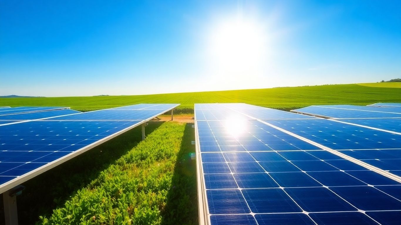 Panneaux solaires sous un ciel bleu éclatant.