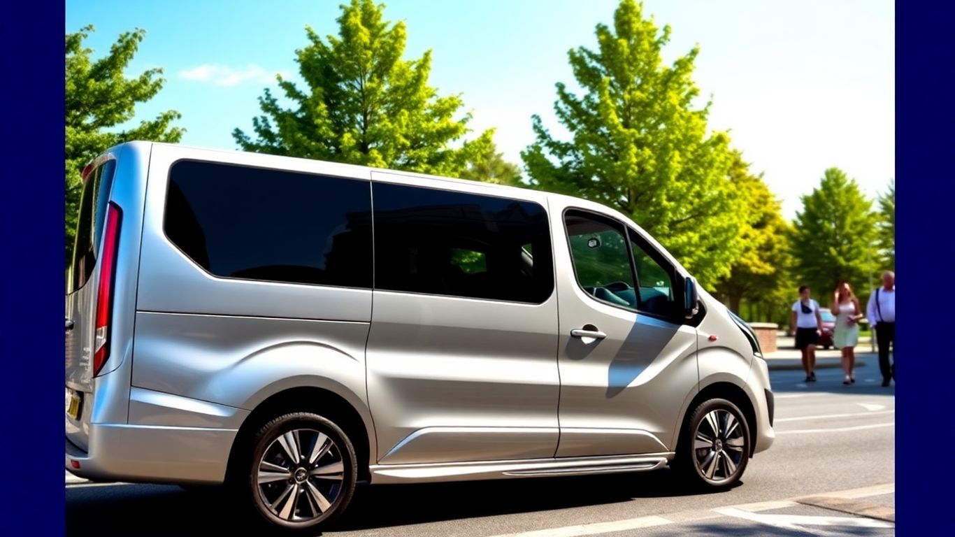 Silver 8 seater minibus parked on a street in Slough.