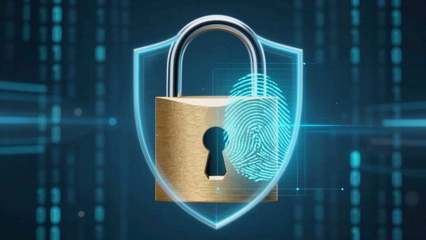 Padlock with fingerprint scan, symbolizing multi-factor authentication.