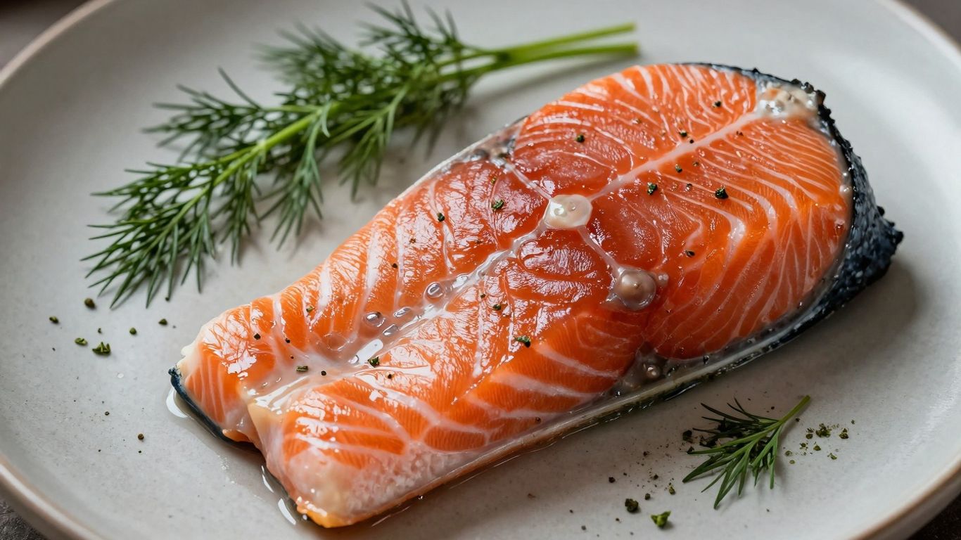 Filé de salmão fresco e suculento com ervas.