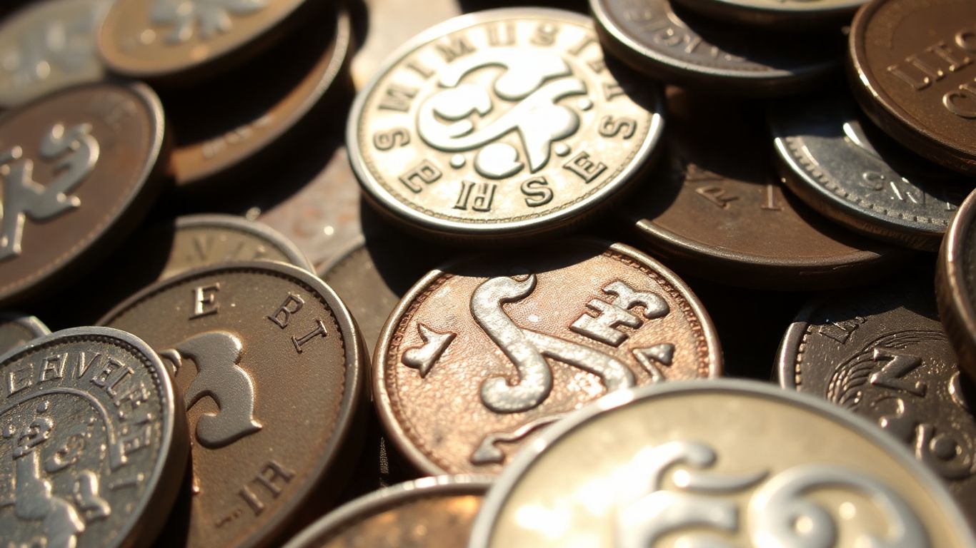 Close-up of valuable antique coins.