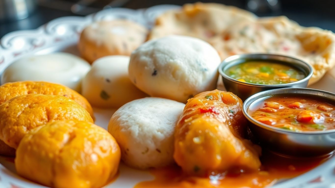 Assorted Indian breakfast dishes on a plate