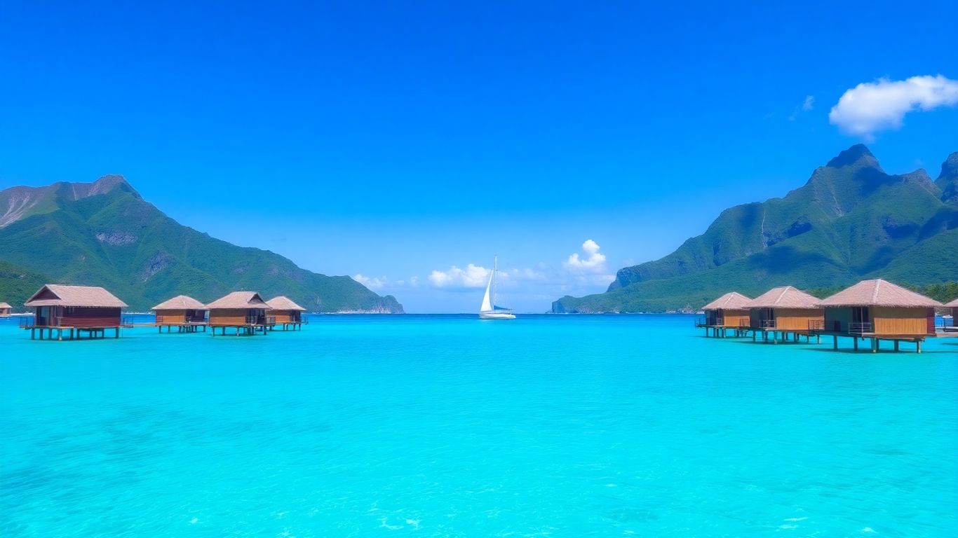 Bora Bora overwater bungalows and turquoise lagoon