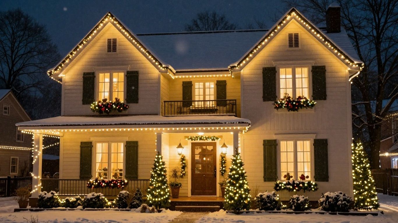 House with permanent Christmas lights in O'Fallon, IL.