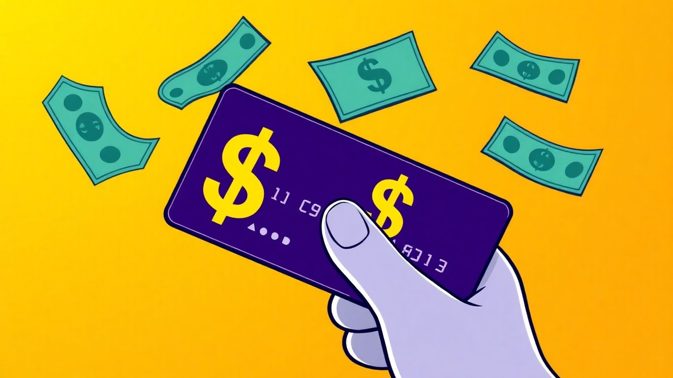 Debit card with money flying out.