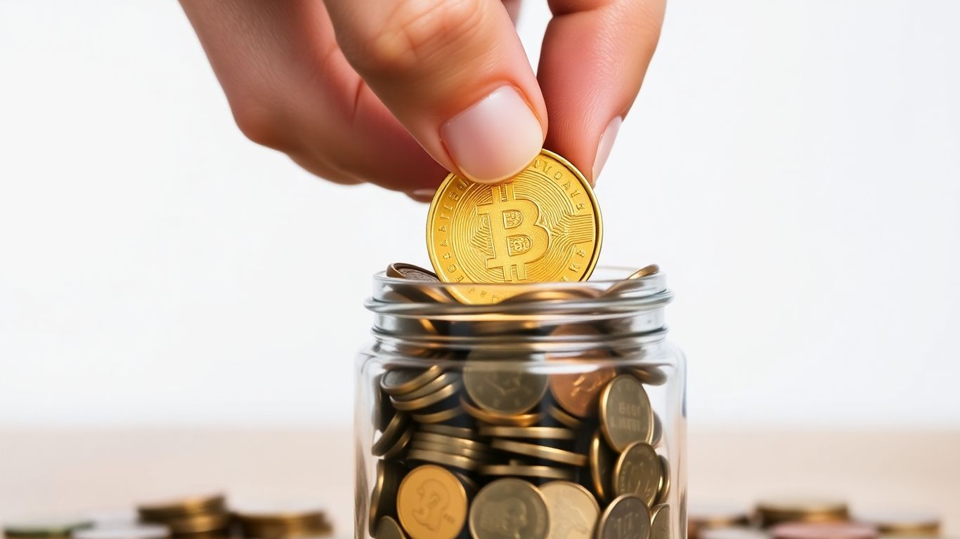 Hand adding coin to jar