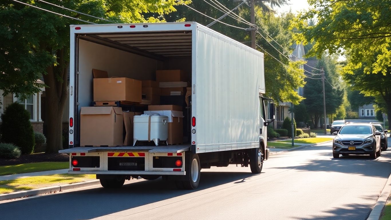 Moving truck on a street in Freehold, NJ.