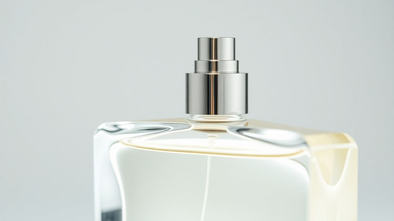 Elegant perfume bottle with pale liquid and minimalist design.
