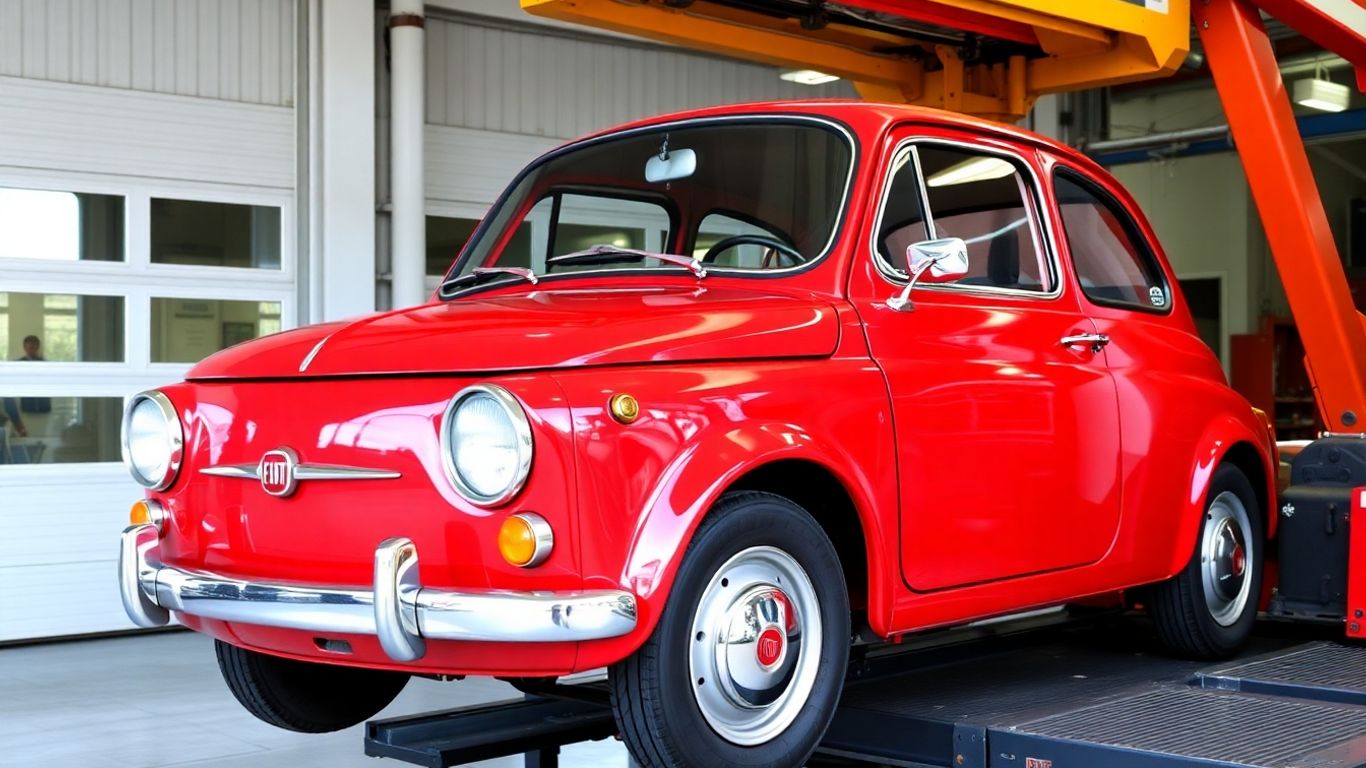 Tow truck lifting a Fiat car for removal.