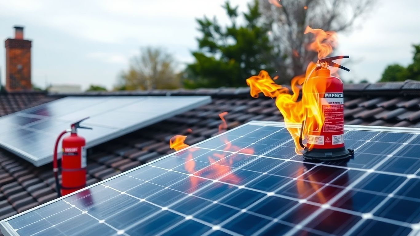 Panneaux solaires avec extincteur et flammes