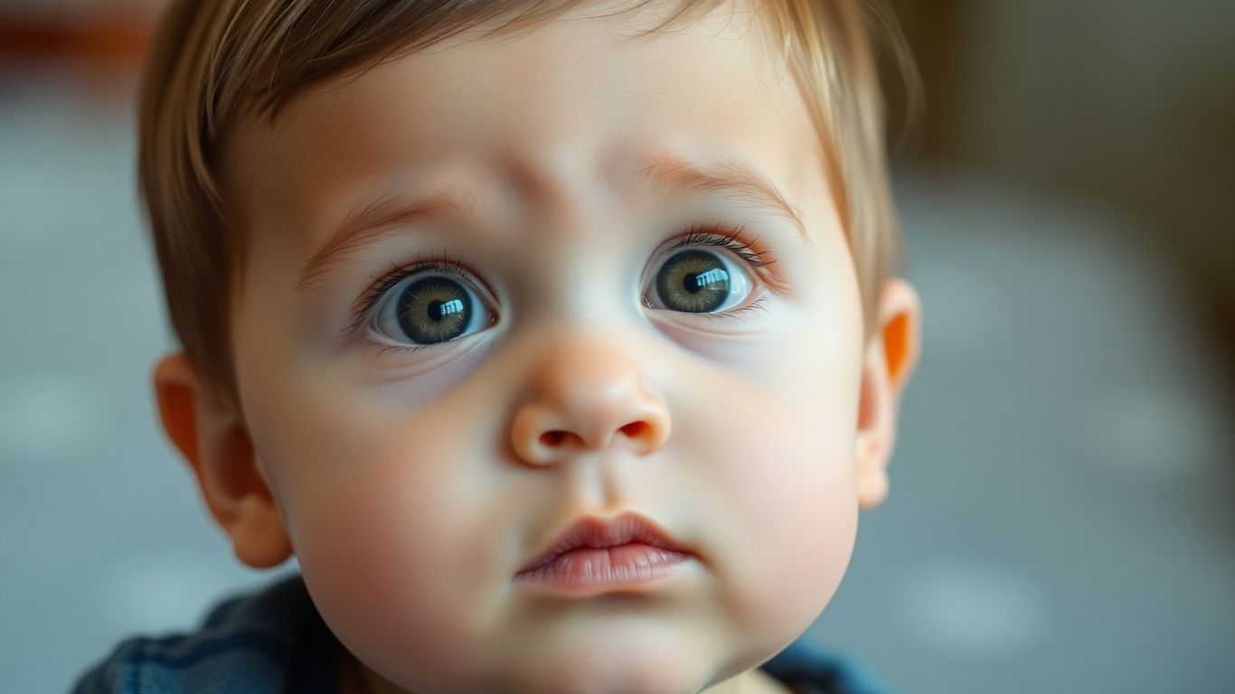 Copil cu privire atentă și expresie sensibilă.