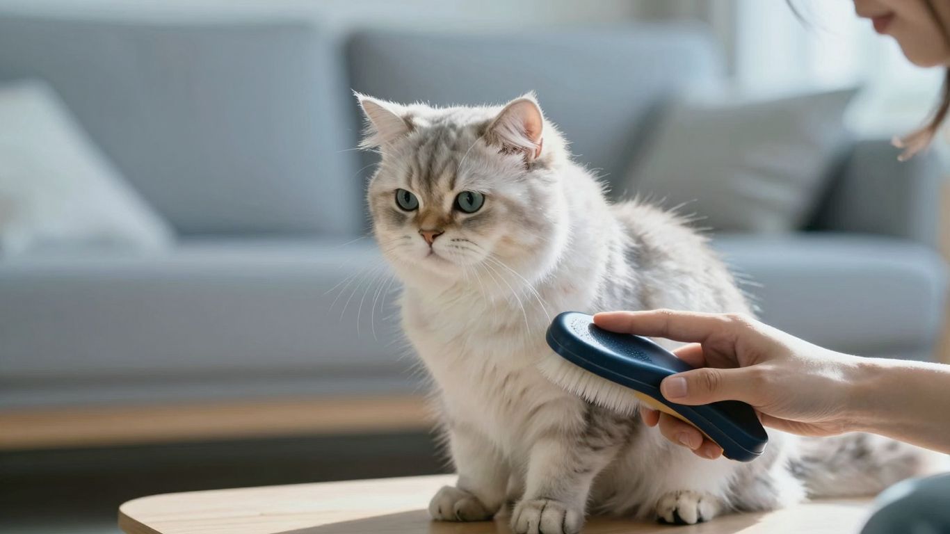 Person grooming a cat to reduce allergens.