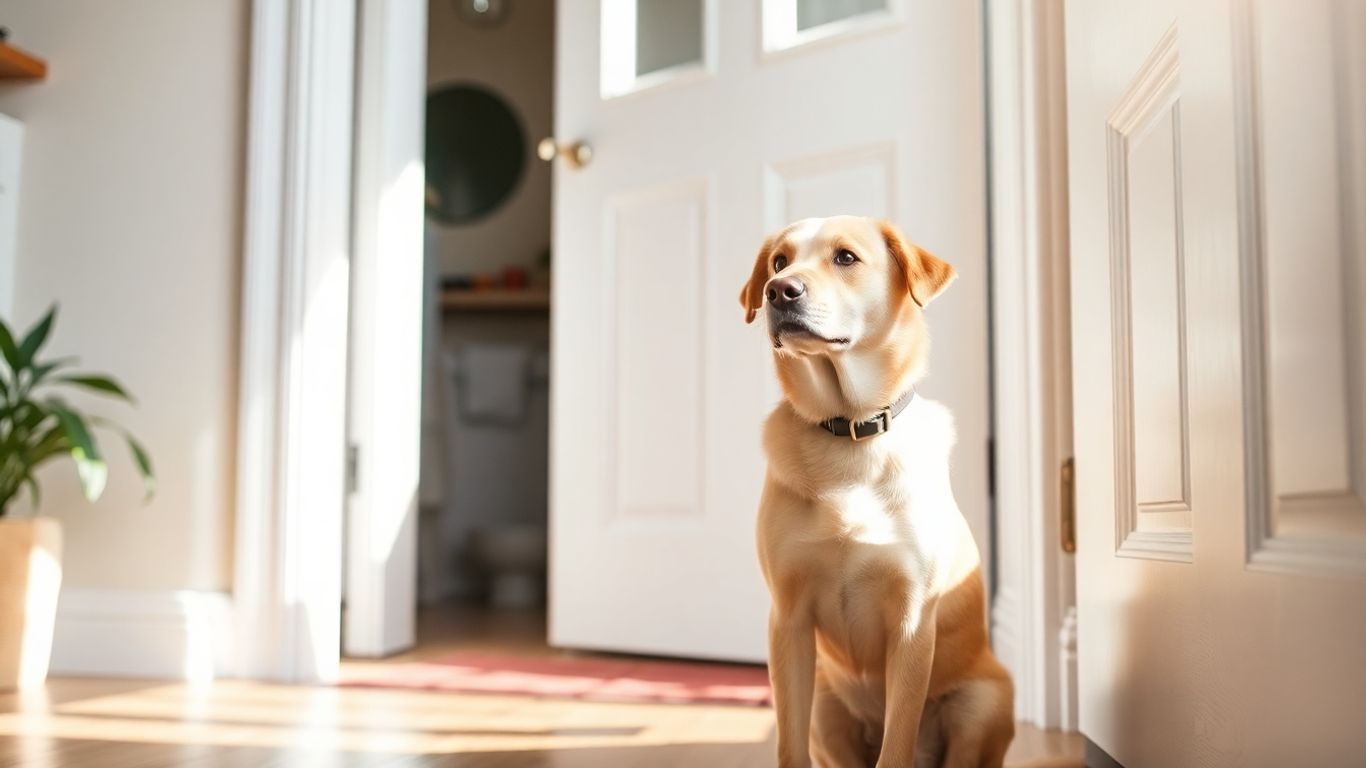 Adult dog waiting patiently by the door.