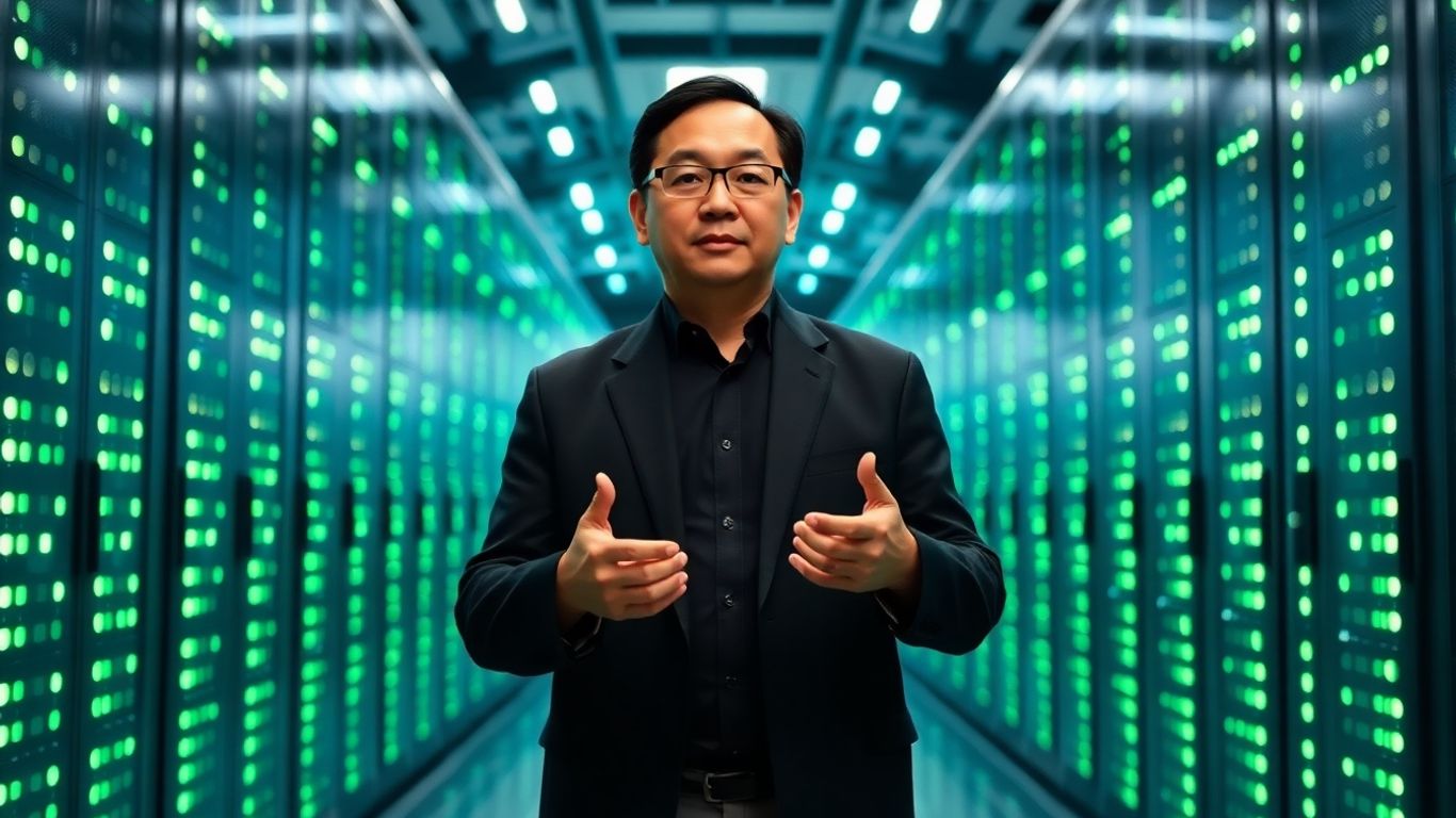 Nvidia CEO Jensen Huang at a massive data centre.