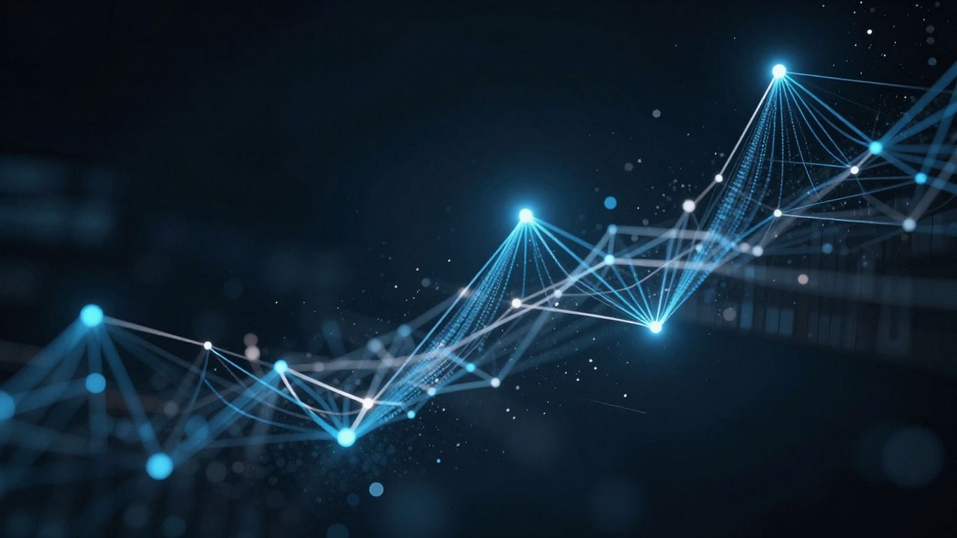 Abstract visual of AI growth and data flow.