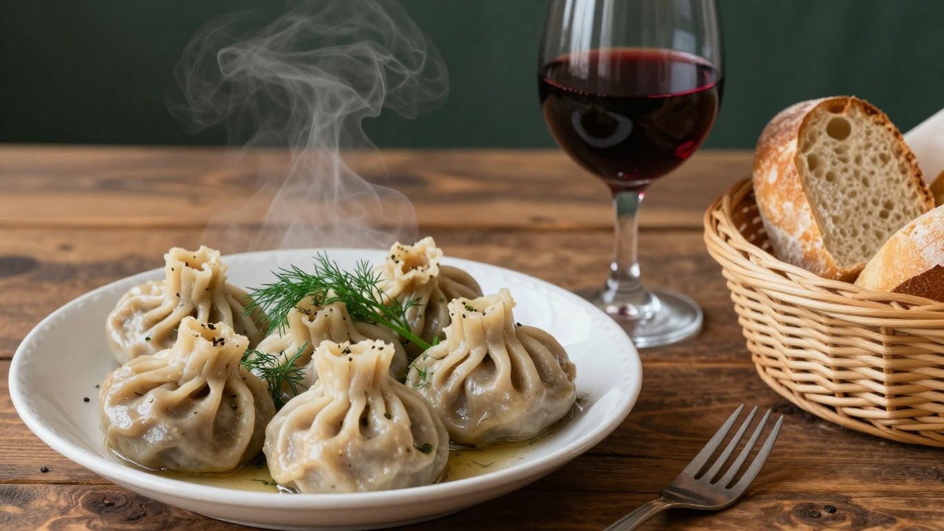 Farfurie cu sarmale, pâine și vin pe masă.