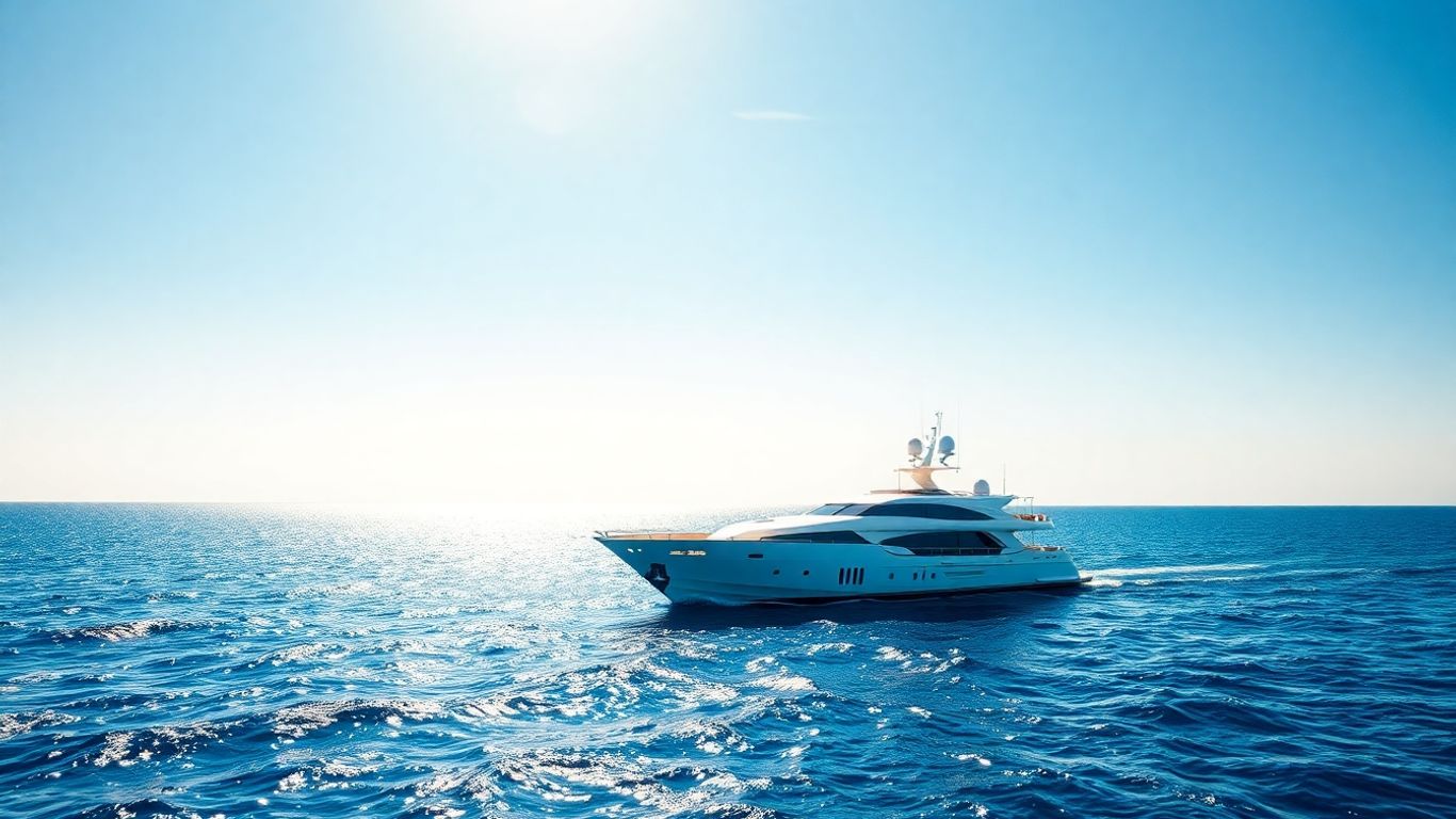 Luxury yacht sailing on blue water.