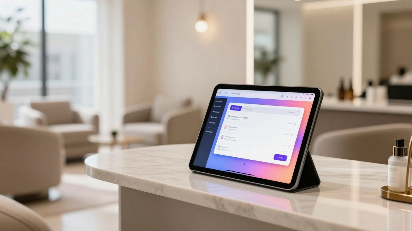 Beauty salon booking page on a tablet.