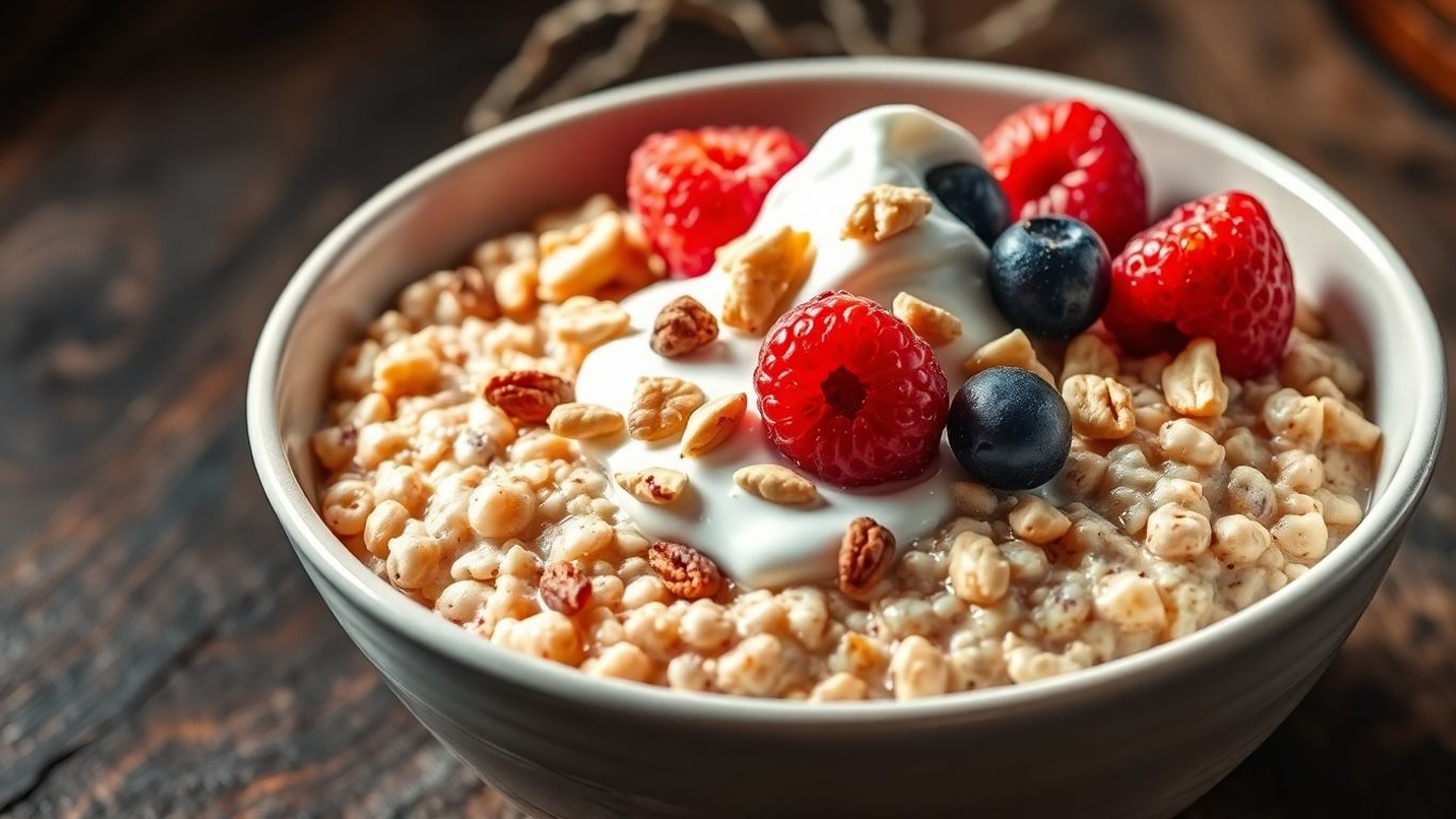 High protein oatmeal with berries and nuts.