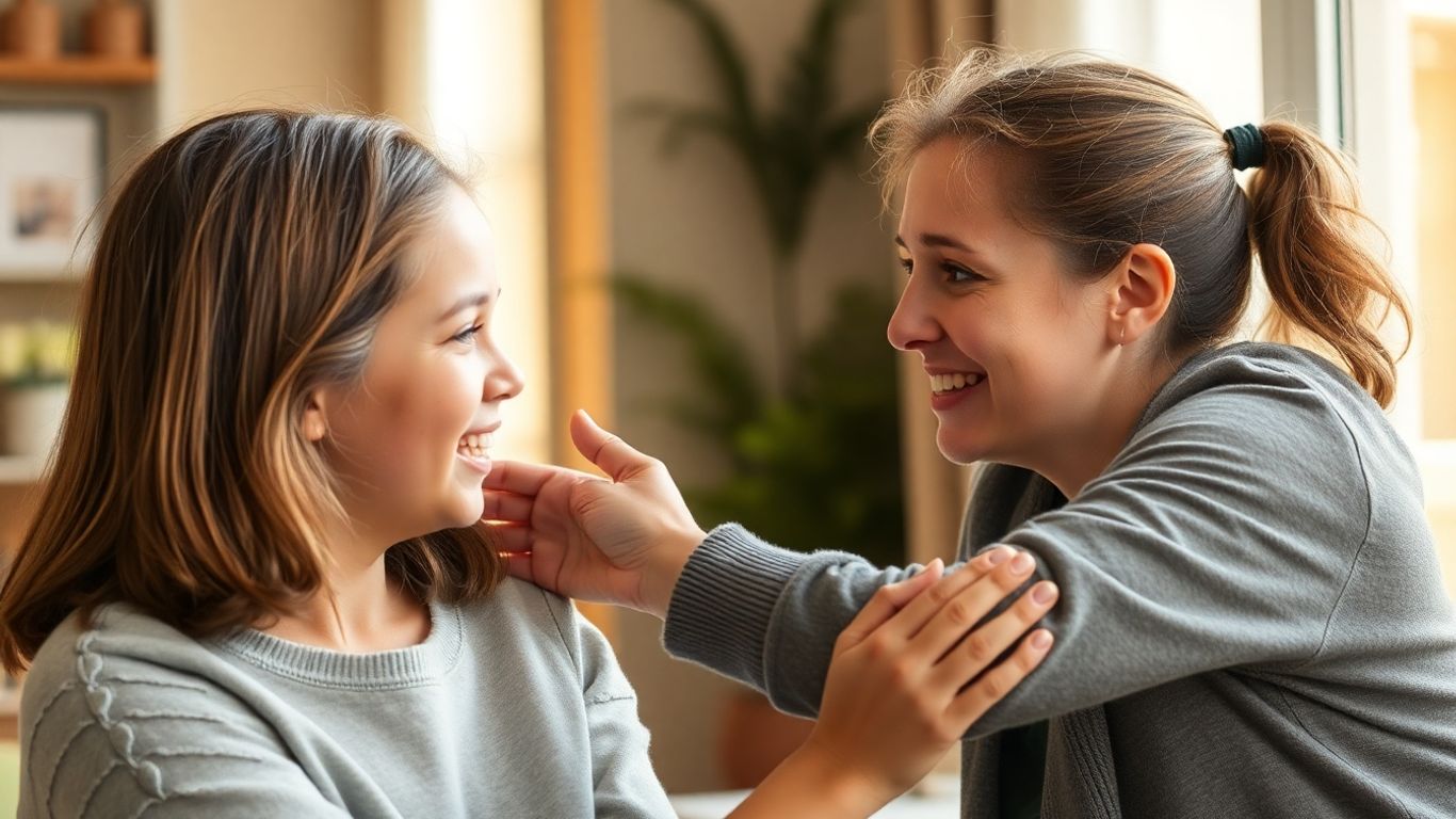 Young person receiving support from a helper.