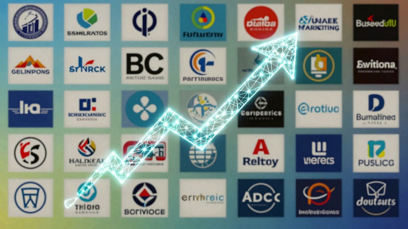 Business logos and digital connections indicating affiliate marketing growth.