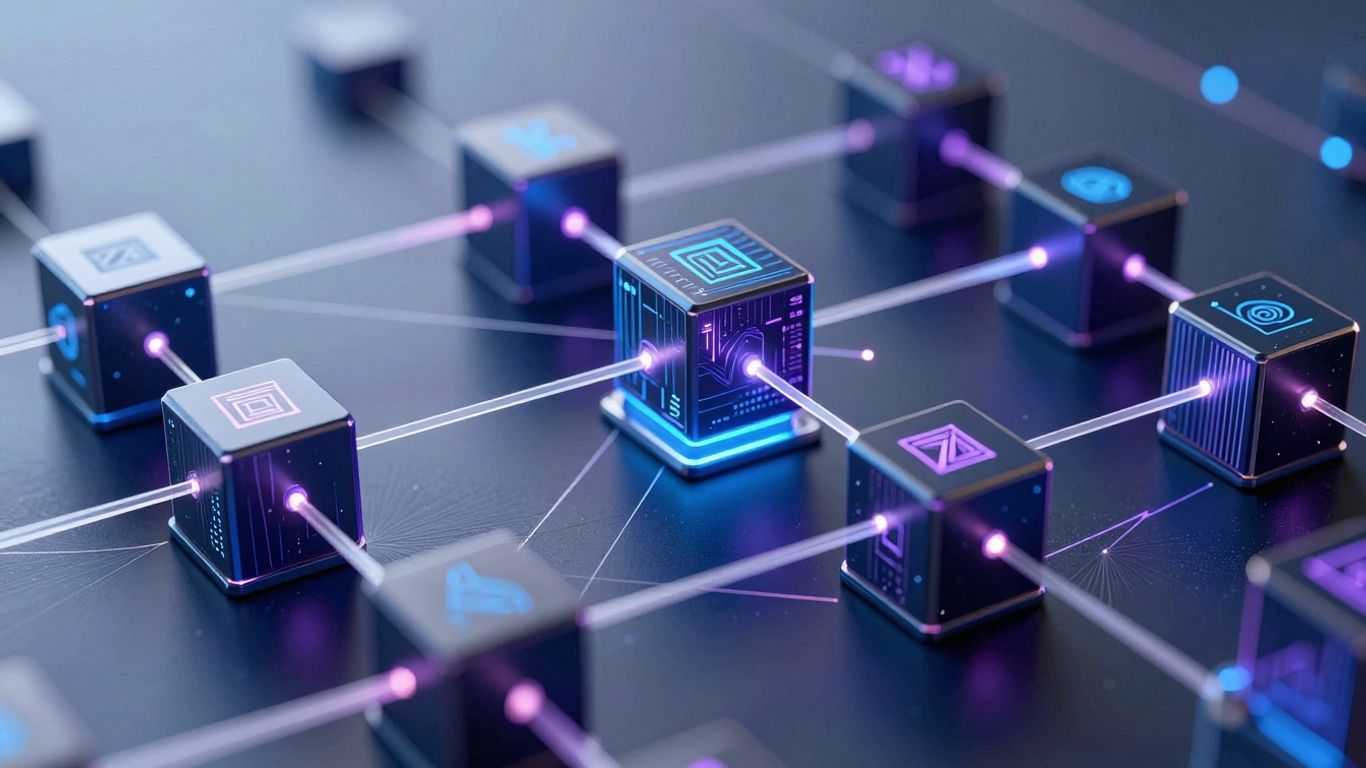 Interconnected digital blocks forming a secure chain.