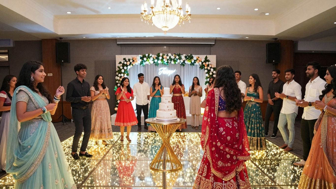 Sweet 16 party venue with decorations and happy guests.