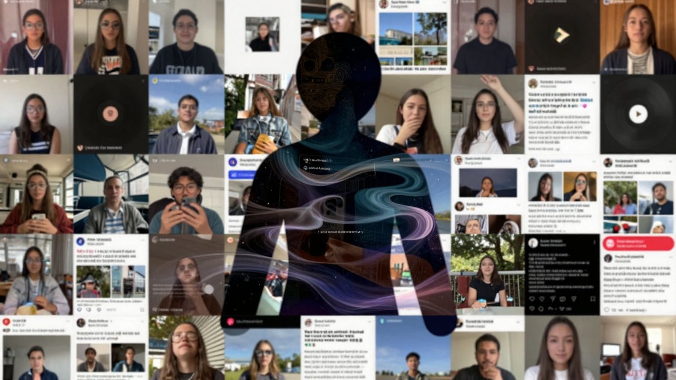 Collage of diverse digital content formats transforming.