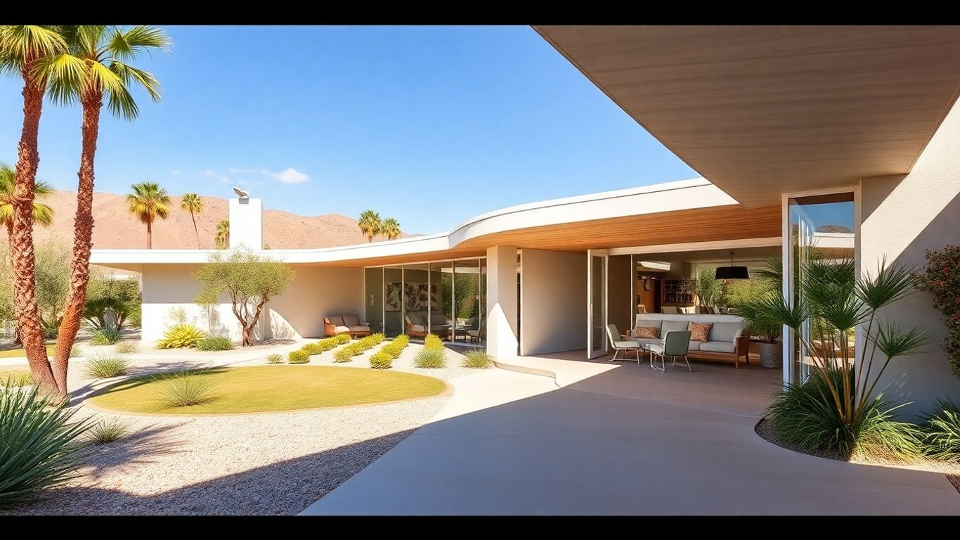 Mid-century modern home with desert landscaping in Palm Springs.