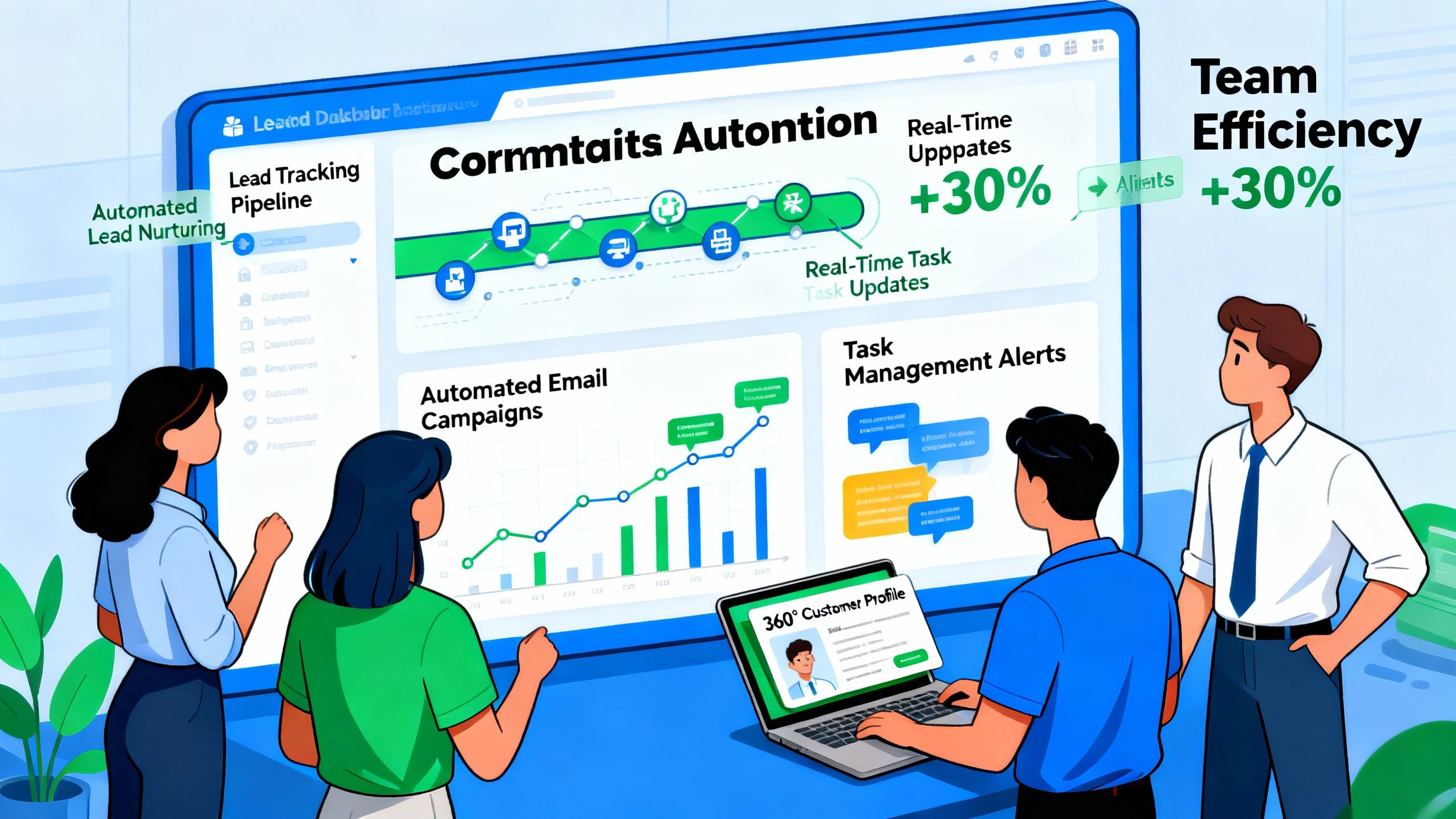 Illustration of CRM automation and team efficiency