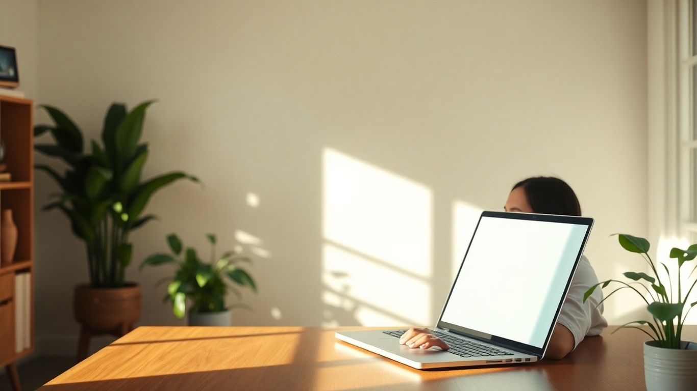 Person working remotely in a calm home office.