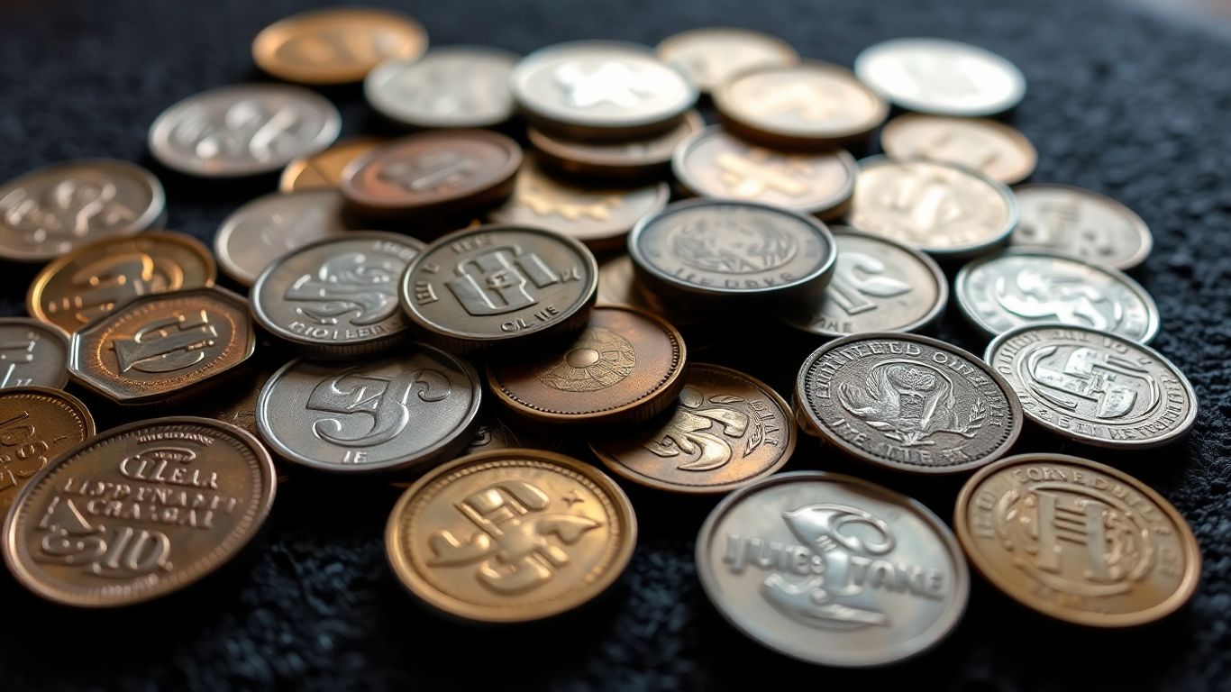 Collection of diverse coins with intricate details.