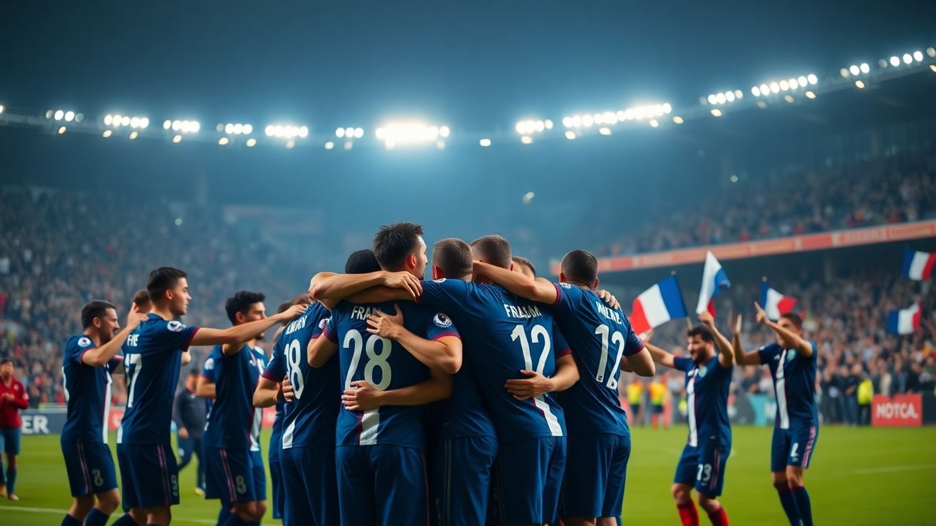 Joueurs français célèbrent la qualification Coupe du monde