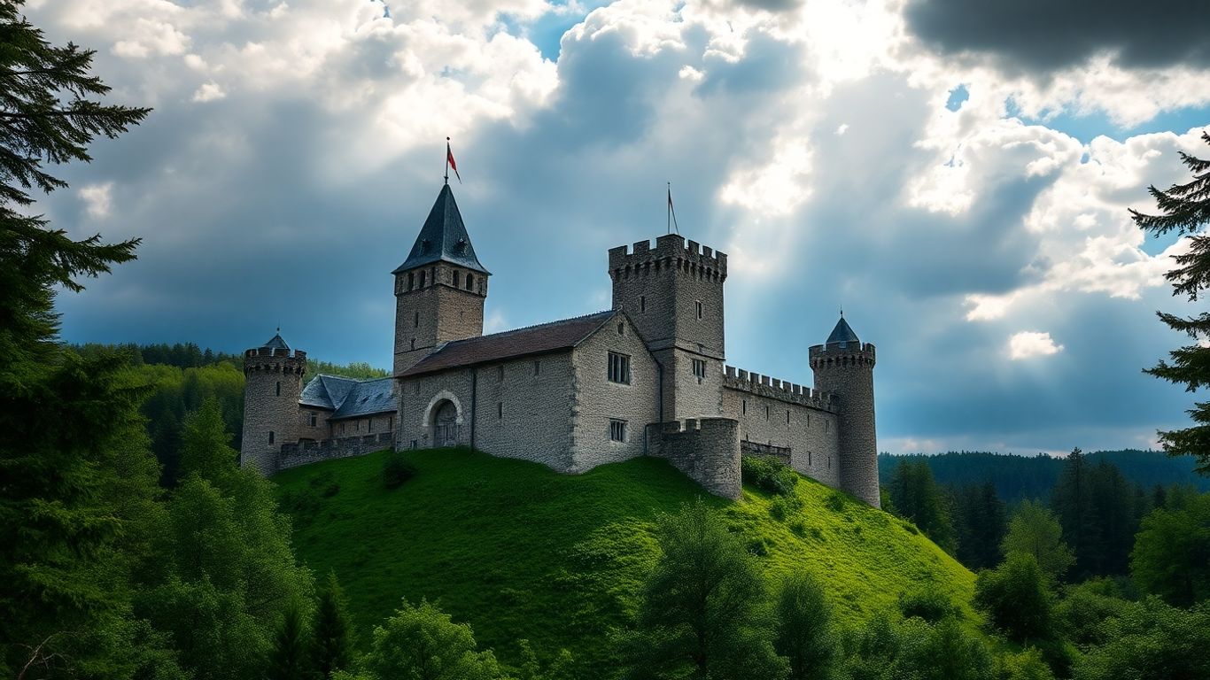 Deutsche Burg auf einem Hügel im Sonnenlicht