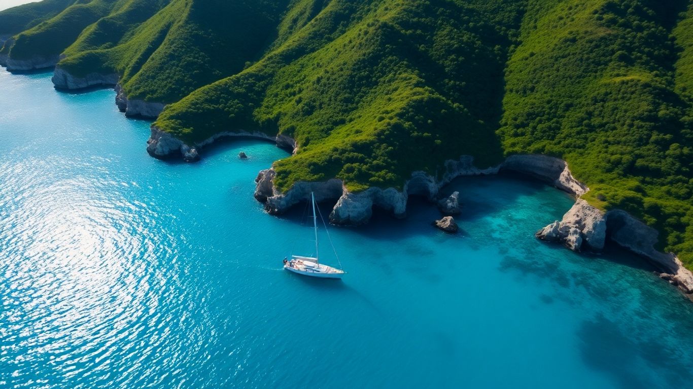 Sailboat near Norman Island's caves in the BVI.