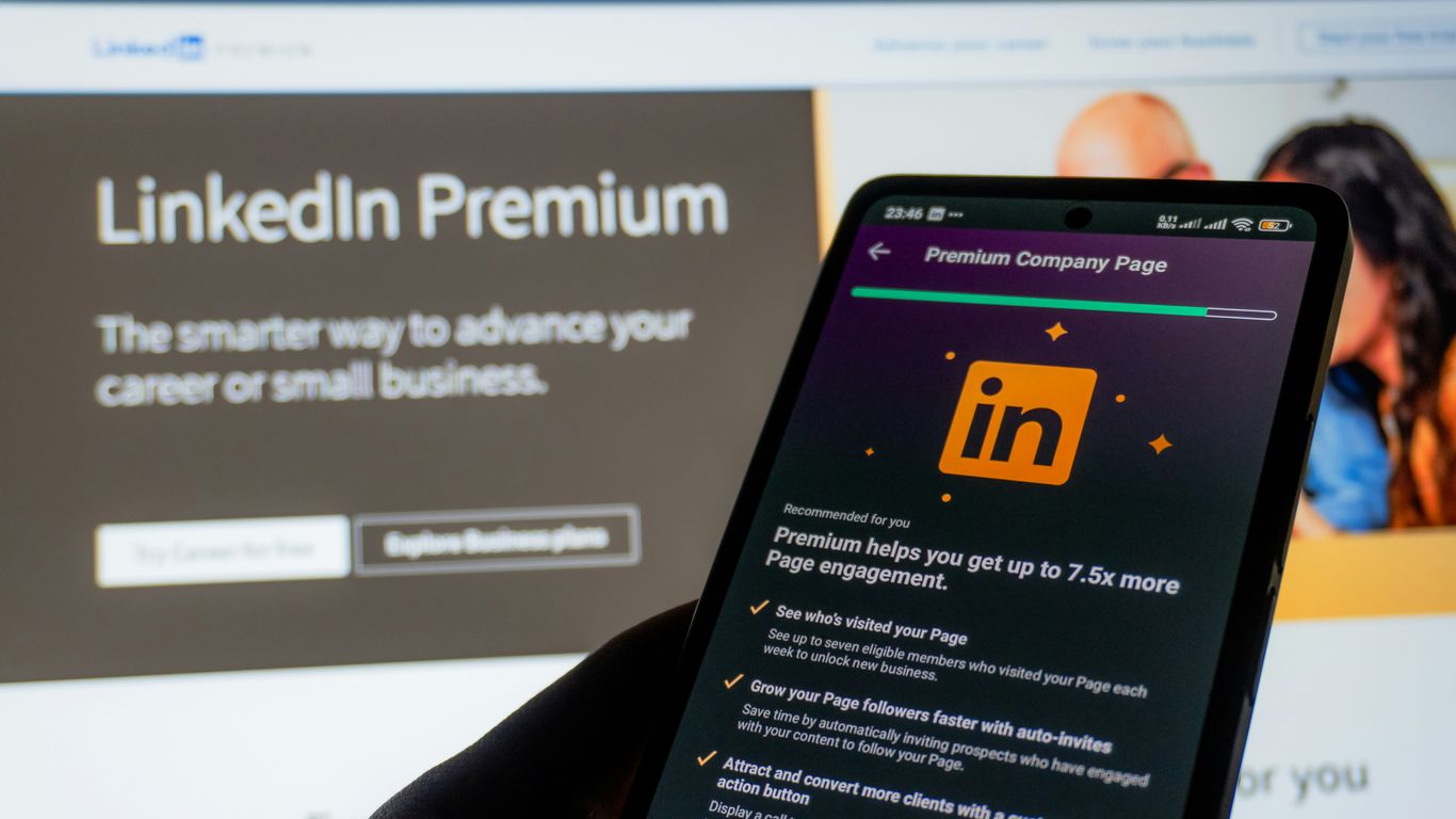 Smartphone displaying linkedin premium interface