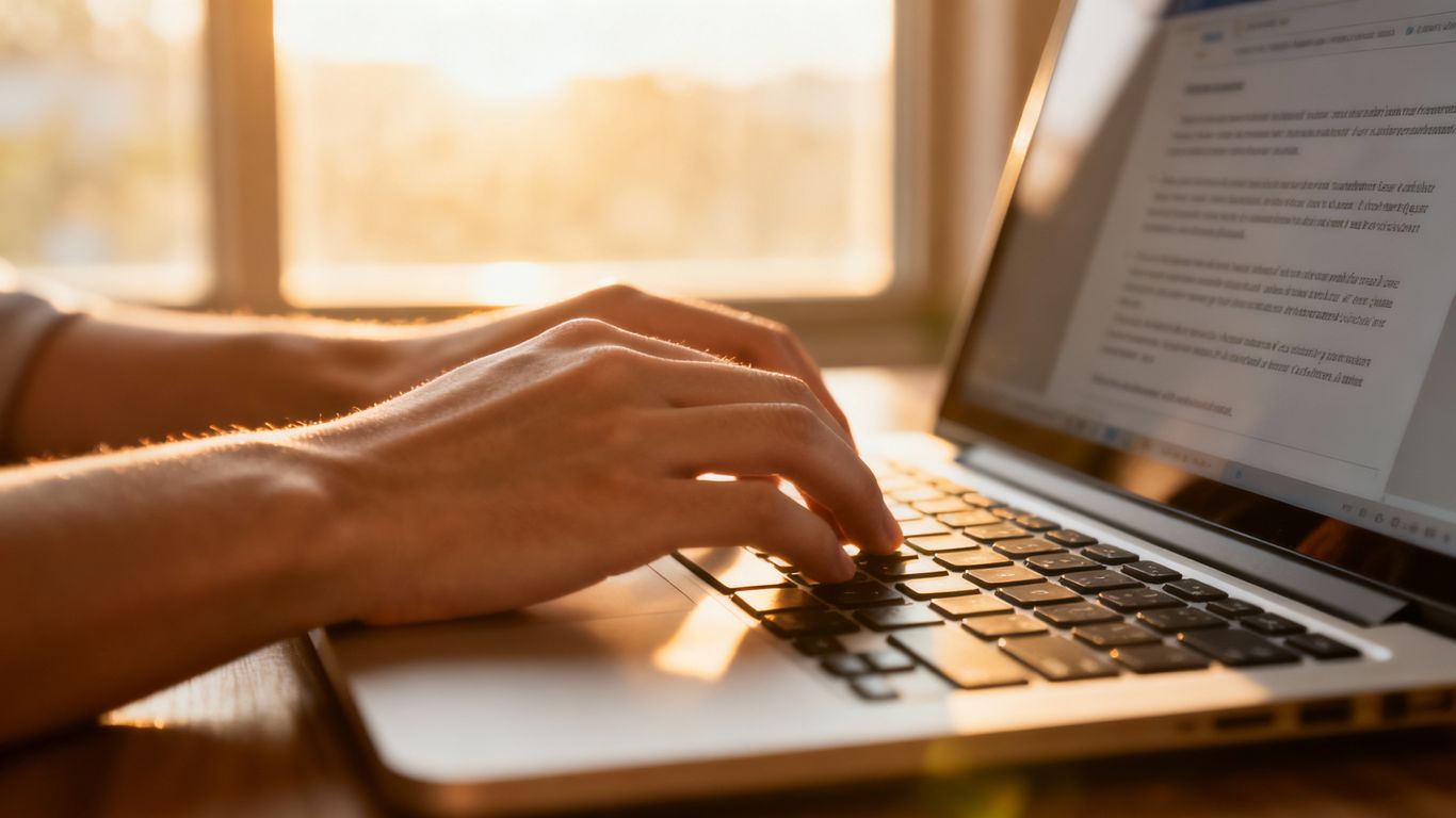 Hands typing on a laptop keyboard creating a will.