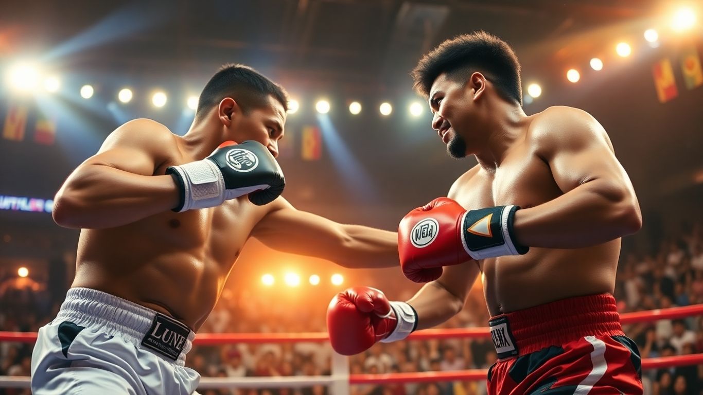 นักมวยกำลังต่อสู้บนเวที