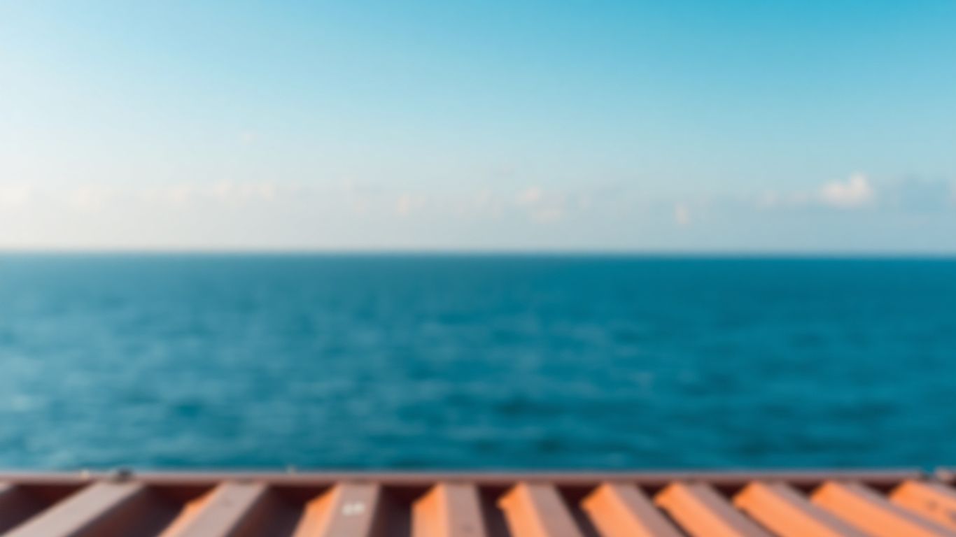 Shipping container ID on a vast ocean background.