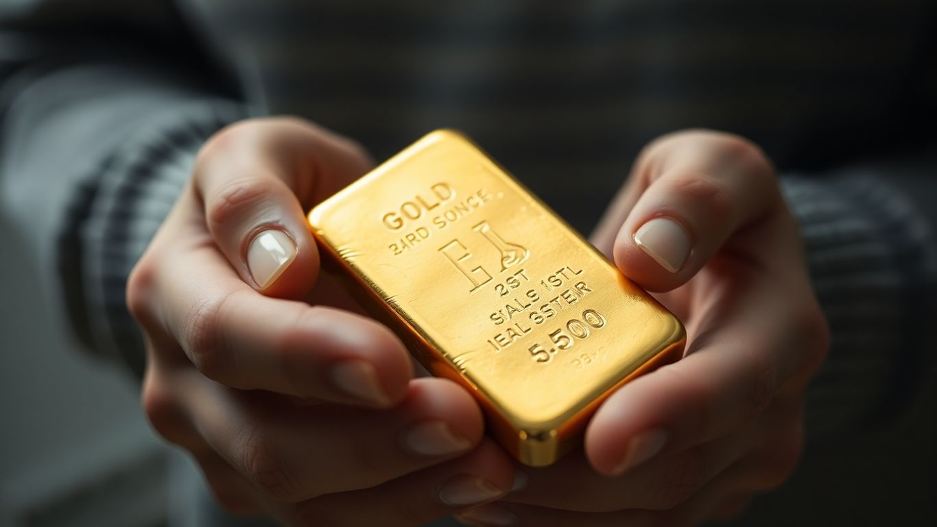 手裡拿著閃閃發光的金條
