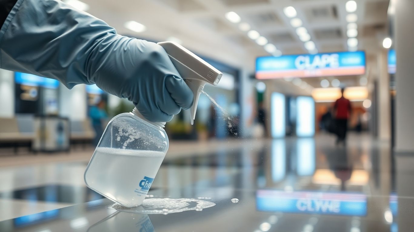 Cleaning a high-traffic area to stop germ spread.